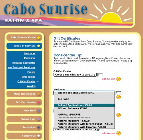 website for Cabo Sunrise salon and spa