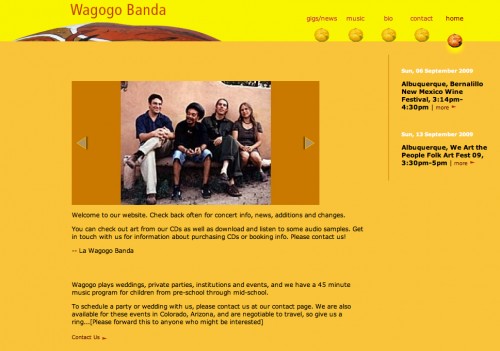 website for Wagogo Banda, the popular Albuquerque marimba group